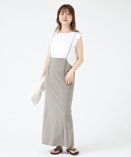 Rouge vif la cle / ルージュ・ヴィフ ラクレ ロング・マキシ丈スカート | 【2点セット】【細見え】フレンチスリーブTシャツ×サスペンダースカート/キャミワ | 詳細1