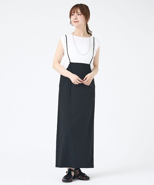 Rouge vif la cle / ルージュ・ヴィフ ラクレ ロング・マキシ丈スカート | 【2点セット】【細見え】フレンチスリーブTシャツ×サスペンダースカート/キャミワ | 詳細6