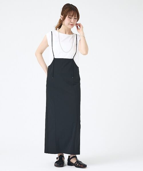 Rouge vif la cle / ルージュ・ヴィフ ラクレ ロング・マキシ丈スカート | 【2点セット】【細見え】フレンチスリーブTシャツ×サスペンダースカート/キャミワ | 詳細7