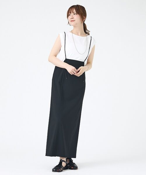 Rouge vif la cle / ルージュ・ヴィフ ラクレ ロング・マキシ丈スカート | 【2点セット】【細見え】フレンチスリーブTシャツ×サスペンダースカート/キャミワ | 詳細9