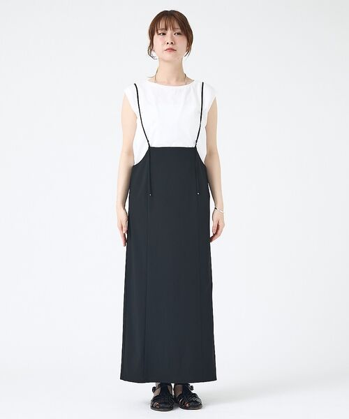 Rouge vif la cle / ルージュ・ヴィフ ラクレ ロング・マキシ丈スカート | 【2点セット】【細見え】フレンチスリーブTシャツ×サスペンダースカート/キャミワ | 詳細10