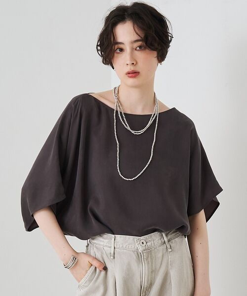 Rouge vif la cle / ルージュ・ヴィフ ラクレ シャツ・ブラウス | 【セットアップ対応】キュプラフィブリルアシンメトリーブラウス【予約】（グレー）