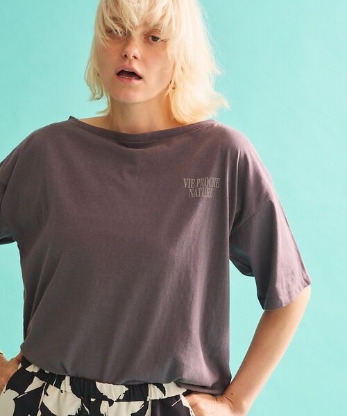 Rouge vif la cle / ルージュ・ヴィフ ラクレ Tシャツ | ボートネックロゴTシャツ【予約】（チャコールグレー）