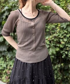 Rouge vif la cle / ルージュ・ヴィフ ラクレ ニット・セーター | シアーリブ半袖ニットプルオーバー/カーディンガン風【予約】