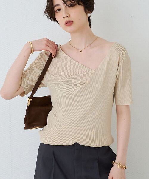 Rouge vif la cle / ルージュ・ヴィフ ラクレ ニット・セーター | 【一部店舗 / WEB限定】ハーフスリーブドレープリブニット【予約】（ベージュ）