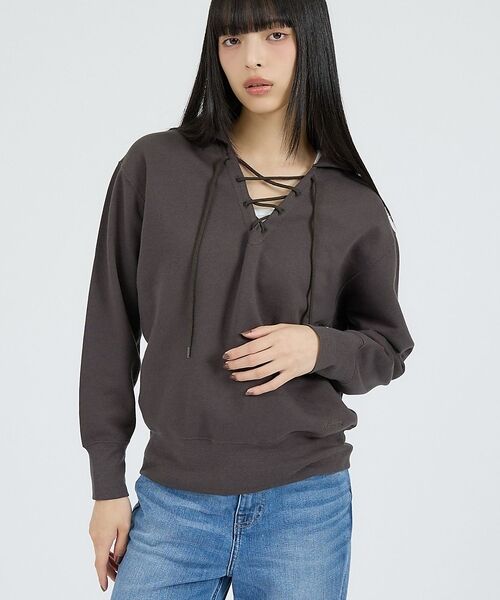 Rouge vif la cle / ルージュ・ヴィフ ラクレ スウェット | 【Healthknit/ヘルスニット】クラシックスウェット レースアップカラー長（ブラック）