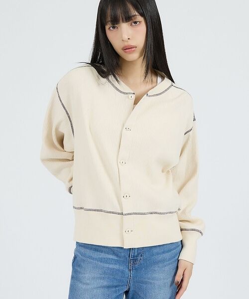 Rouge vif la cle / ルージュ・ヴィフ ラクレ カーディガン・ボレロ | 【Healthknit/ヘルスニット】ARMYリブ クルーネックカーディガン/長（オフホワイト）