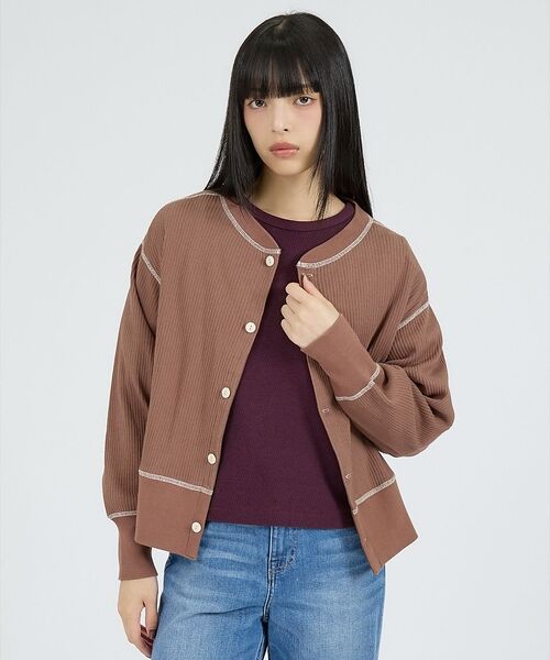 Rouge vif la cle / ルージュ・ヴィフ ラクレ カーディガン・ボレロ | 【Healthknit/ヘルスニット】ARMYリブ クルーネックカーディガン/長 | 詳細14