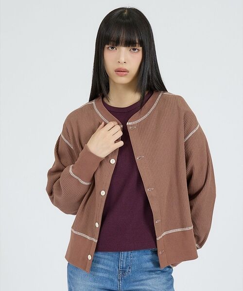 Rouge vif la cle / ルージュ・ヴィフ ラクレ カーディガン・ボレロ | 【Healthknit/ヘルスニット】ARMYリブ クルーネックカーディガン/長 | 詳細15