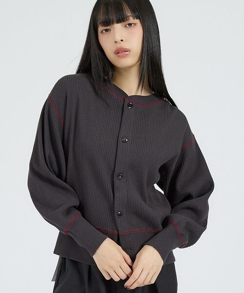 Rouge vif la cle / ルージュ・ヴィフ ラクレ カーディガン・ボレロ | 【Healthknit/ヘルスニット】ARMYリブ クルーネックカーディガン/長（ブラック）