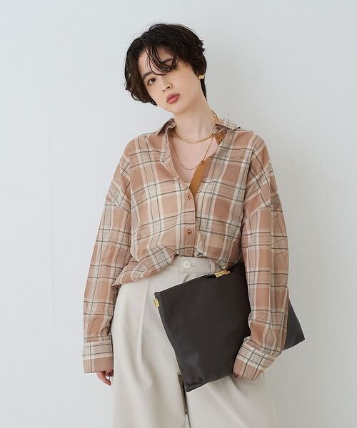 Rouge vif la cle / ルージュ・ヴィフ ラクレ シャツ・ブラウス | P/R強撚シアーチェック2WAYシャツ/カシュクールシャツ【予約】 | 詳細1
