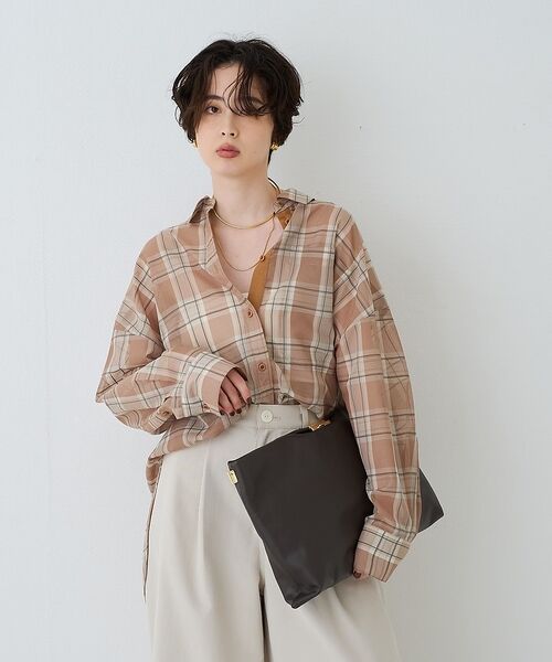 Rouge vif la cle / ルージュ・ヴィフ ラクレ シャツ・ブラウス | P/R強撚シアーチェック2WAYシャツ/カシュクールシャツ【予約】 | 詳細2
