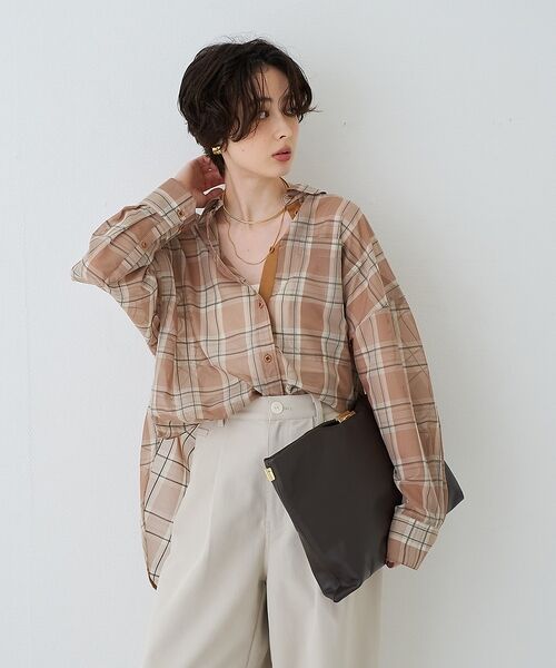 Rouge vif la cle / ルージュ・ヴィフ ラクレ シャツ・ブラウス | P/R強撚シアーチェック2WAYシャツ/カシュクールシャツ【予約】 | 詳細3