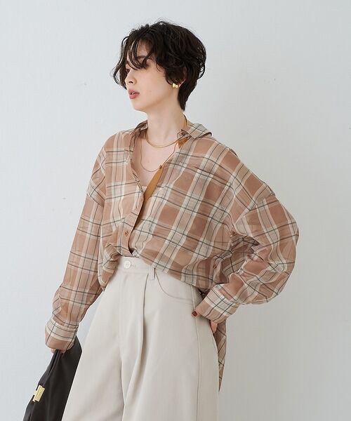 Rouge vif la cle / ルージュ・ヴィフ ラクレ シャツ・ブラウス | P/R強撚シアーチェック2WAYシャツ/カシュクールシャツ【予約】 | 詳細4