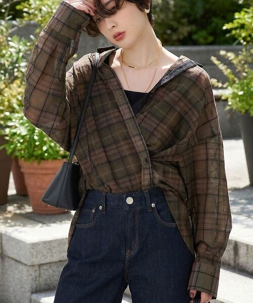 Rouge vif la cle / ルージュ・ヴィフ ラクレ シャツ・ブラウス | P/R強撚シアーチェック2WAYシャツ/カシュクールシャツ【予約】 | 詳細19