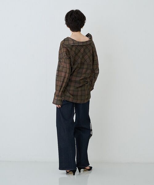 Rouge vif la cle / ルージュ・ヴィフ ラクレ シャツ・ブラウス | P/R強撚シアーチェック2WAYシャツ/カシュクールシャツ【予約】 | 詳細28
