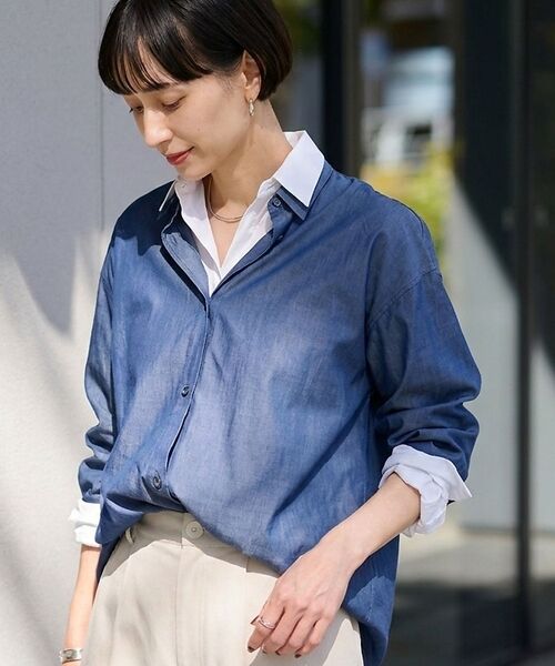 Rouge vif la cle / ルージュ・ヴィフ ラクレ シャツ・ブラウス | コットンレイヤーデザインシャツ【予約】（ダークネイビー）