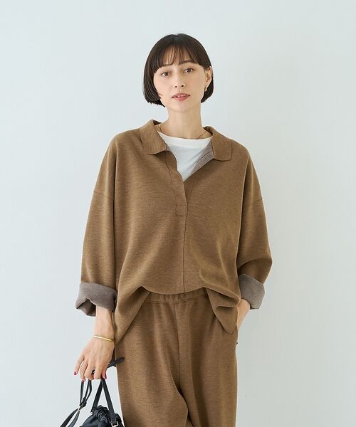 Rouge vif la cle / ルージュ・ヴィフ ラクレ シャツ・ブラウス | 【セットアップ対応】メランジダンボールプルオーバー / Vネックブラウス【予約】 | 詳細1