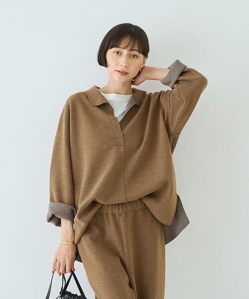 Rouge vif la cle / ルージュ・ヴィフ ラクレ シャツ・ブラウス | 【セットアップ対応】メランジダンボールプルオーバー / Vネックブラウス【予約】 | 詳細2