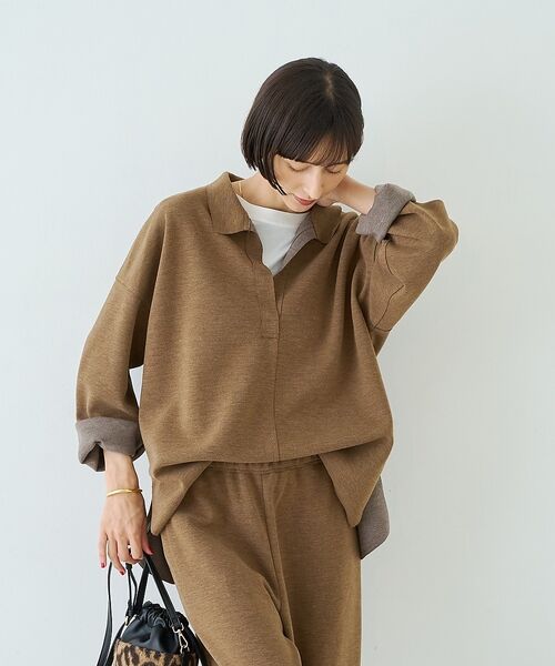 Rouge vif la cle / ルージュ・ヴィフ ラクレ シャツ・ブラウス | 【セットアップ対応】メランジダンボールプルオーバー / Vネックブラウス【予約】 | 詳細3