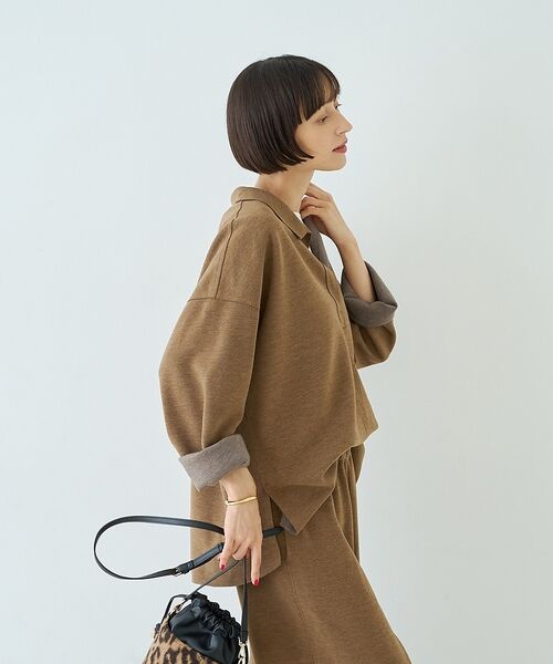 Rouge vif la cle / ルージュ・ヴィフ ラクレ シャツ・ブラウス | 【セットアップ対応】メランジダンボールプルオーバー / Vネックブラウス【予約】 | 詳細4