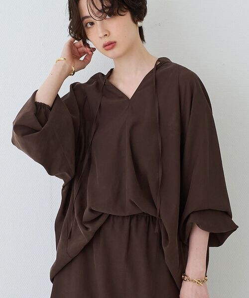 Rouge vif la cle / ルージュ・ヴィフ ラクレ シャツ・ブラウス | 【セットアップ対応】フィブリルスキッパーブラウス【予約】（ブラウン）