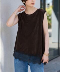 Rouge vif la cle / ルージュ・ヴィフ ラクレ Tシャツ | シアーベロアノースリーブヘムレースカットソー【予約】