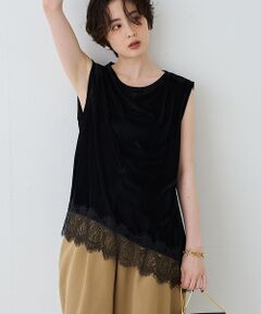 Rouge vif la cle / ルージュ・ヴィフ ラクレ Tシャツ | シアーベロアノースリーブヘムレースカットソー【予約】