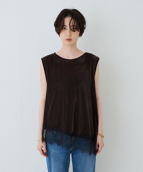 Rouge vif la cle / ルージュ・ヴィフ ラクレ Tシャツ | シアーベロアノースリーブヘムレースカットソー【予約】 | 詳細16