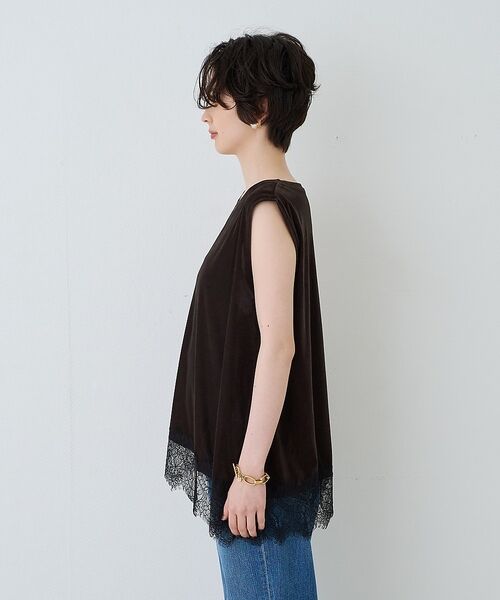Rouge vif la cle / ルージュ・ヴィフ ラクレ Tシャツ | シアーベロアノースリーブヘムレースカットソー【予約】 | 詳細17
