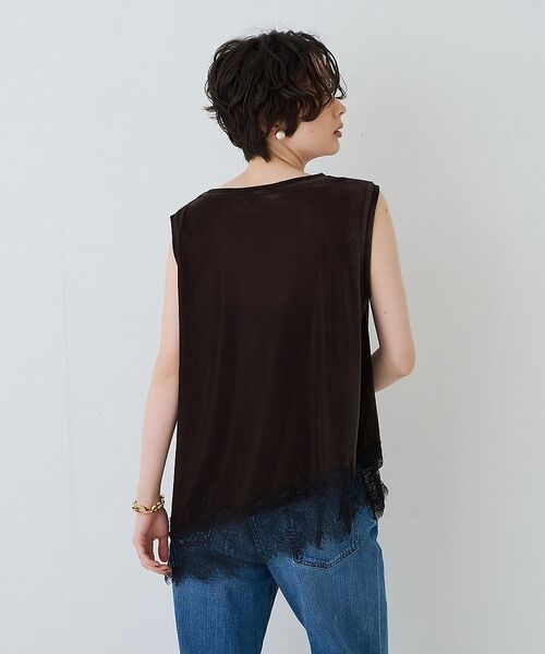 Rouge vif la cle / ルージュ・ヴィフ ラクレ Tシャツ | シアーベロアノースリーブヘムレースカットソー【予約】 | 詳細4