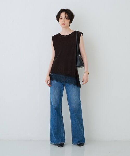 Rouge vif la cle / ルージュ・ヴィフ ラクレ Tシャツ | シアーベロアノースリーブヘムレースカットソー【予約】 | 詳細5