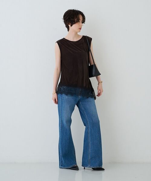Rouge vif la cle / ルージュ・ヴィフ ラクレ Tシャツ | シアーベロアノースリーブヘムレースカットソー【予約】 | 詳細7