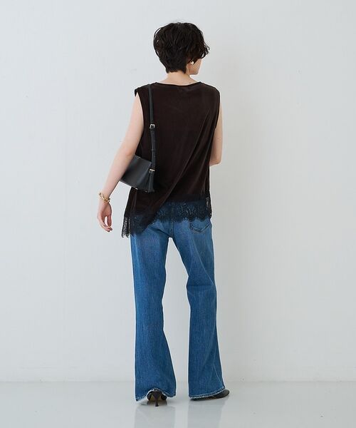 Rouge vif la cle / ルージュ・ヴィフ ラクレ Tシャツ | シアーベロアノースリーブヘムレースカットソー【予約】 | 詳細9