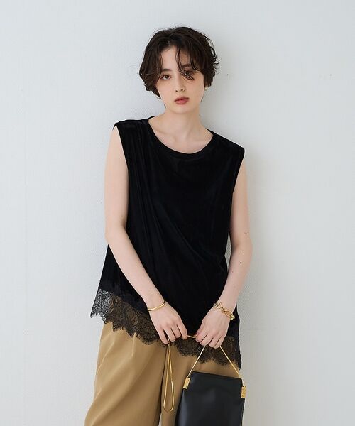 Rouge vif la cle / ルージュ・ヴィフ ラクレ Tシャツ | シアーベロアノースリーブヘムレースカットソー【予約】 | 詳細22