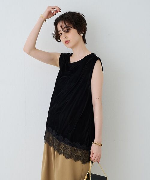 Rouge vif la cle / ルージュ・ヴィフ ラクレ Tシャツ | シアーベロアノースリーブヘムレースカットソー【予約】 | 詳細23