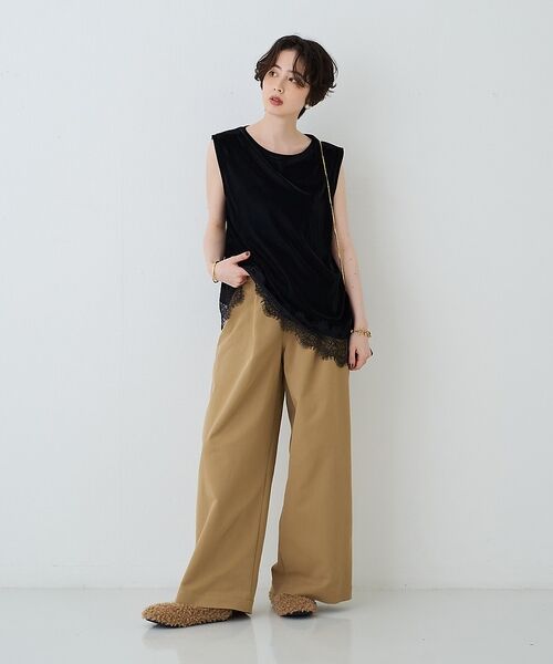 Rouge vif la cle / ルージュ・ヴィフ ラクレ Tシャツ | シアーベロアノースリーブヘムレースカットソー【予約】 | 詳細28