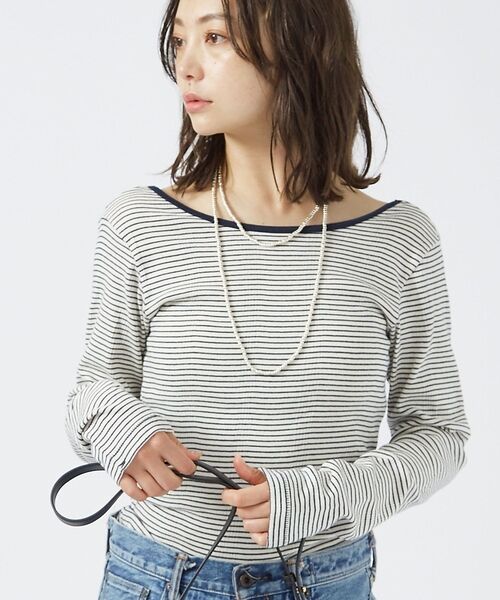 Rouge vif la cle / ルージュ・ヴィフ ラクレ Tシャツ | 【Robert P. Miller】パネルリブ バックオープンロンT / 背あき（ネイビー）
