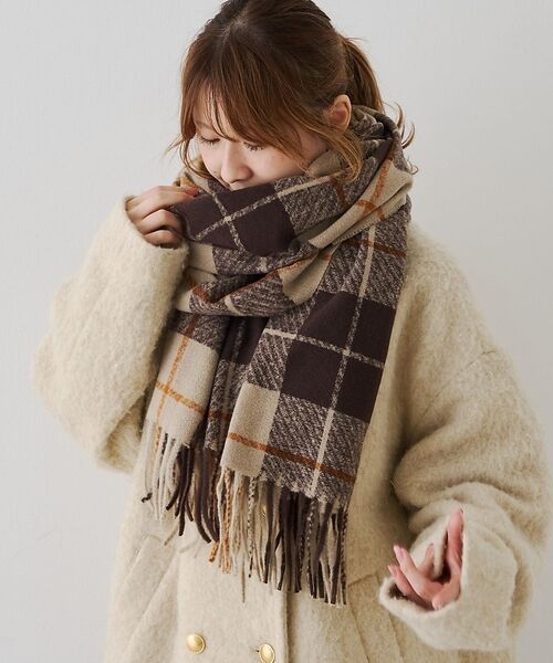 Rouge vif la cle / ルージュ・ヴィフ ラクレ マフラー・ショール・スヌード・ストール | 【一部店舗限定】ループヤーンチェックストール/マフラー（ブラウン）
