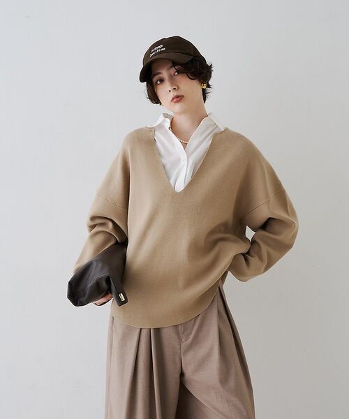 Rouge vif la cle / ルージュ・ヴィフ ラクレ ニット・セーター | レイヤード風シャツドッキングニットプルオーバー【予約】 | 詳細1
