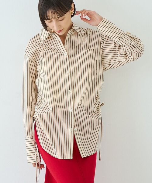 Rouge vif la cle / ルージュ・ヴィフ ラクレ シャツ・ブラウス | ストライプサイドドロストシャツ【予約】（ブラウン）