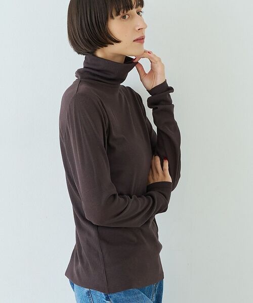 Rouge vif la cle / ルージュ・ヴィフ ラクレ Tシャツ | 前後2WAYウール釦テレコタートルカットソー【予約】（ブラウン）