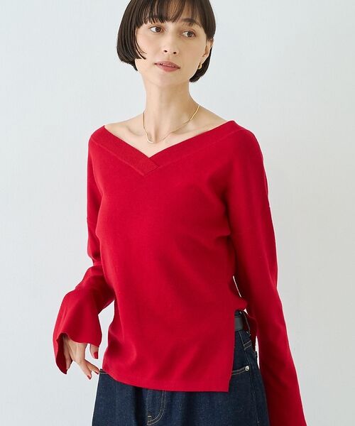 Rouge vif la cle / ルージュ・ヴィフ ラクレ ニット・セーター | 【セットアップ対応】前後2WAYウール混フレアスリーブプルオーバー【予約】（レッド）