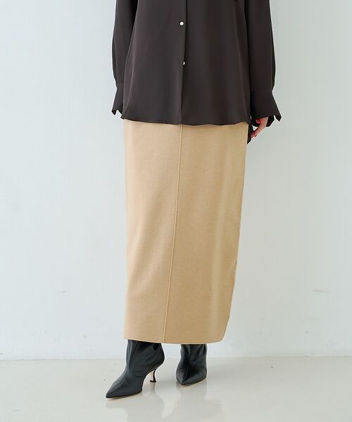 Rouge vif la cle / ルージュ・ヴィフ ラクレ ロング・マキシ丈スカート | 【セットアップ対応】ウール混タイトニットスカート/ウエストゴム【予約】 | 詳細2