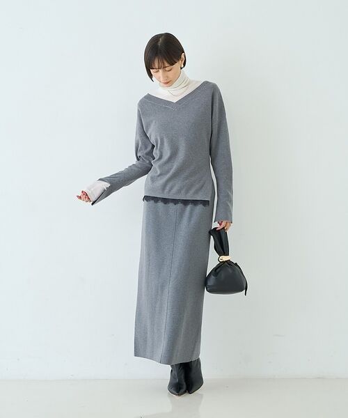Rouge vif la cle / ルージュ・ヴィフ ラクレ ロング・マキシ丈スカート | 【セットアップ対応】ウール混タイトニットスカート/ウエストゴム【予約】 | 詳細25