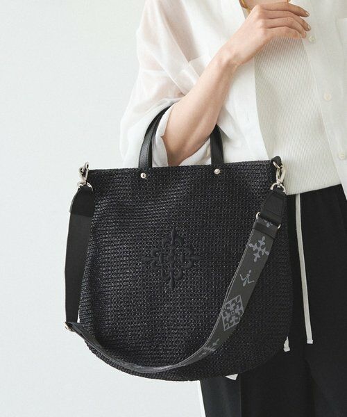 russet / ラシット トートバッグ | 《WEB限定》スリム2WAYトートバッグ <ナイロンラフィア>（ブラック）