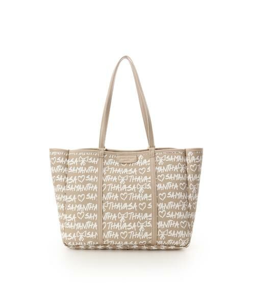 Samantha Thavasa/サマンサタバサ スクリッタ柄キャンバスデザイン合皮トートバッグ[Revival Collection] ベージュ FREE