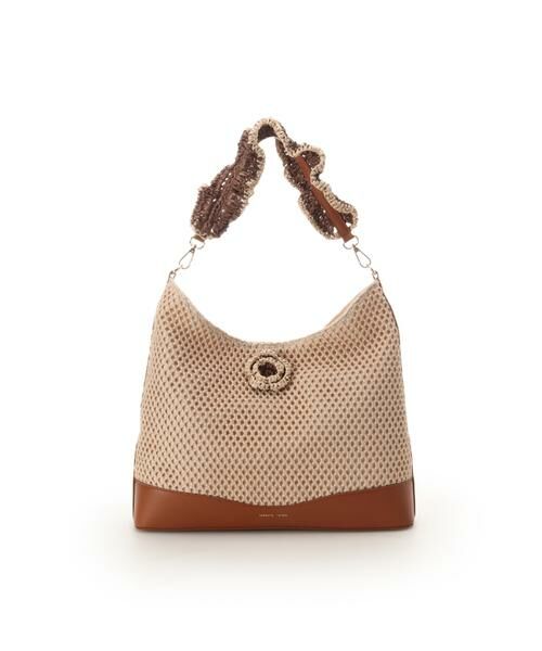 Samantha Thavasa / サマンサタバサ ハンドバッグ | ワンポイントフラワーモチーフ フリルバッグ（キャメル）