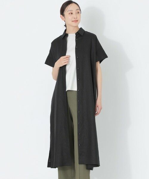 SANYO ESSENTIALS/サンヨーエッセンシャルズ カラーリネンシャツワンピース ブラック1 38 SANYO ESSENTIALS/サンヨーエッセンシャルズ カラーリネンシャツワンピース ブラック1 38