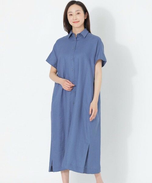 SANYO ESSENTIALS/サンヨーエッセンシャルズ カラーリネンシャツワンピース ブルー6 38 SANYO ESSENTIALS/サンヨーエッセンシャルズ カラーリネンシャツワンピース ブルー6 38